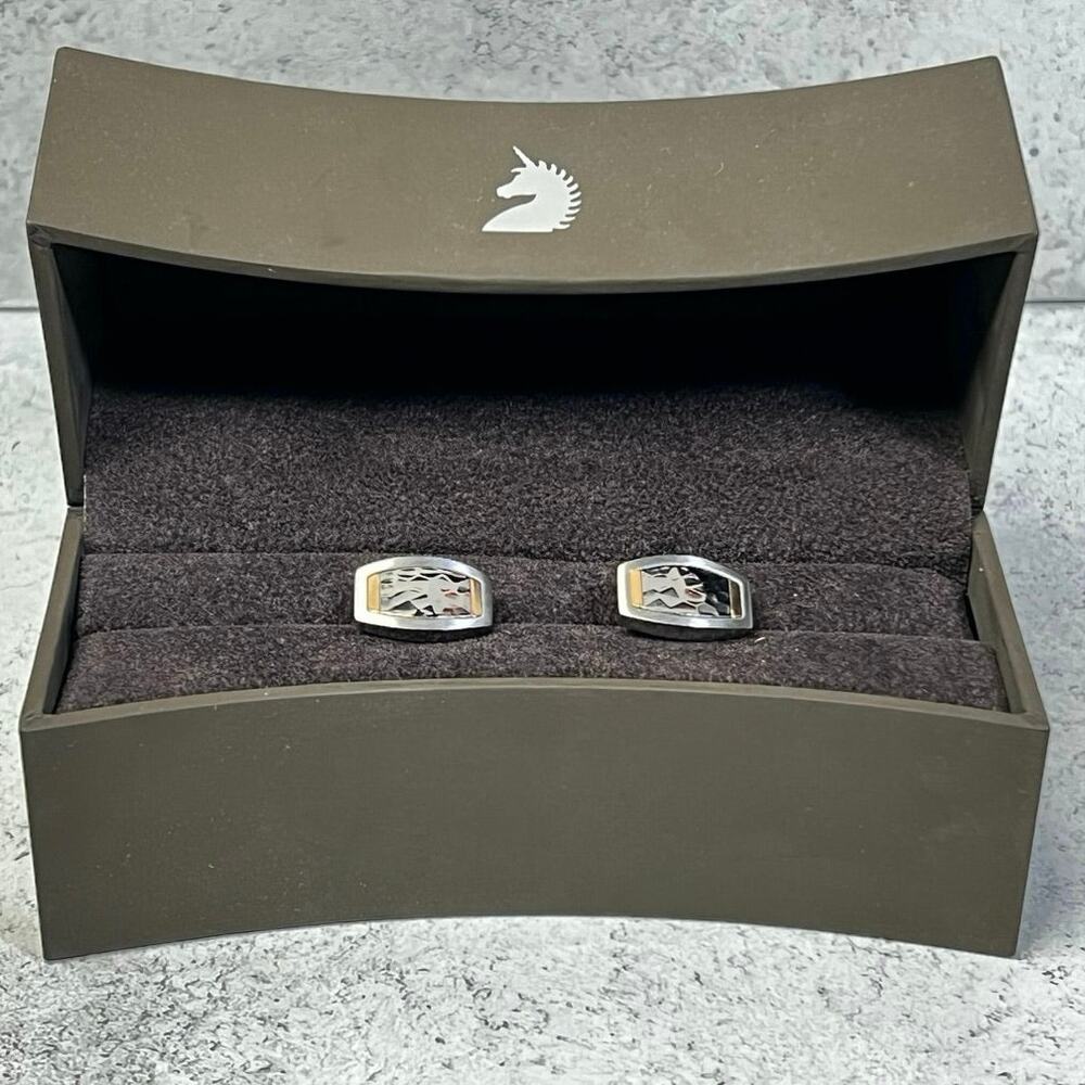 Bailey Banks & Biddle cufflinks hammered stainless steel 18k gold sleek formal